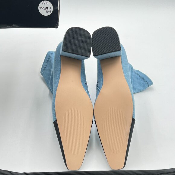 Blue Women Colorful Cap Toe Ankle Boots Kitten Heel Pointed Toe Side Zipper Shoe - Picture 6 of 6